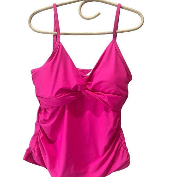 Hot Pink Twist-Front Tankini Swim Top Adjustable Straps Womens Size 12 NEW - Picture 8 of 10